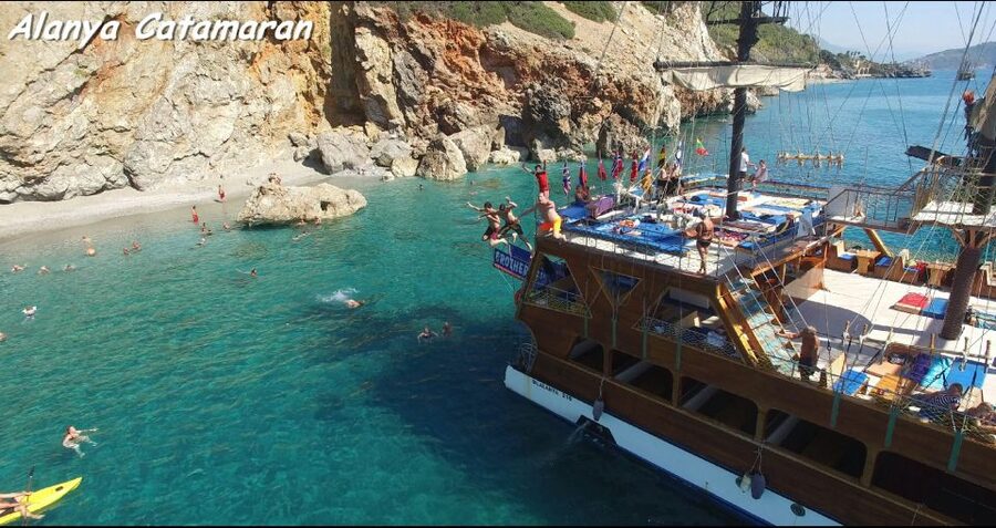 Alanya: Catamaran Boat Trip with Swim Stops and Sunbathing - The old shipyard and the first swim