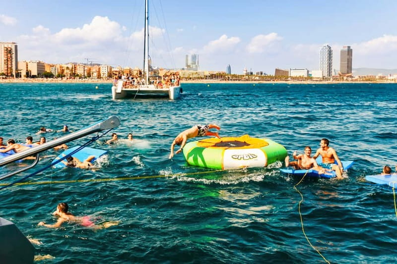 Barcelona: Catamaran Party Cruise with BBQ Meal - The first hour: Barcelona views before the swim