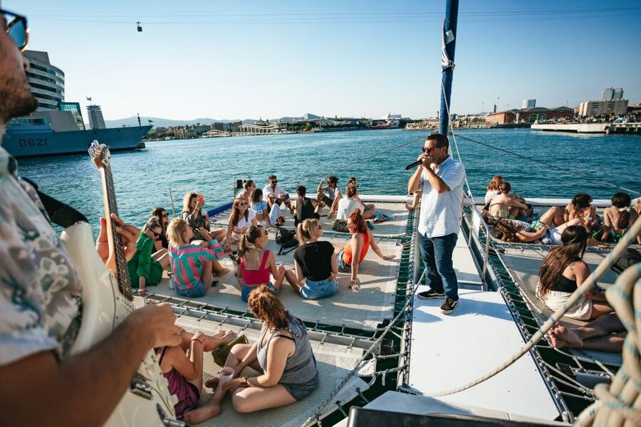 Barcelona: Sunset Catamaran Cruise with Live Music - The front nets are the star seat