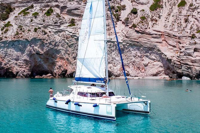 Catamaran Full-Day of Milos and Poliegos With Lunch & BBQ - Theiorychia connects scenery with industry