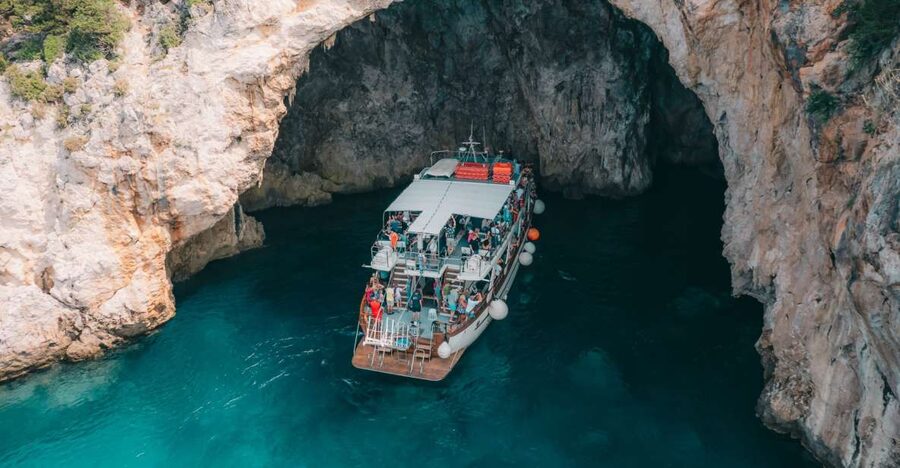 From Benitses/Lefkimmi: Blue Lagoon & Papanikolis Cruise - Papanikolis Cave is a photo stop, not a cave walk