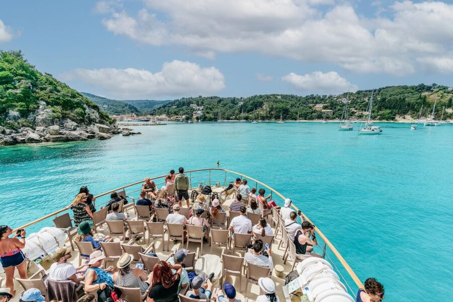 From Corfu Island: Antipaxos & Paxos Blue Caves Boat Cruise - Setting sail with Corfu behind you