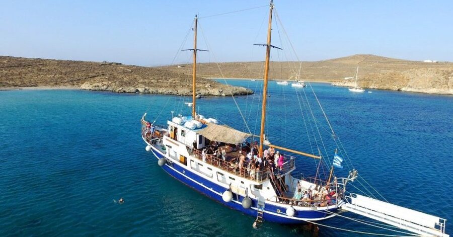 From Mykonos: Delos & Rhenia Islands Half-Day Trip by Boat - Rhenia swimming: clear water and a rough-edged beach