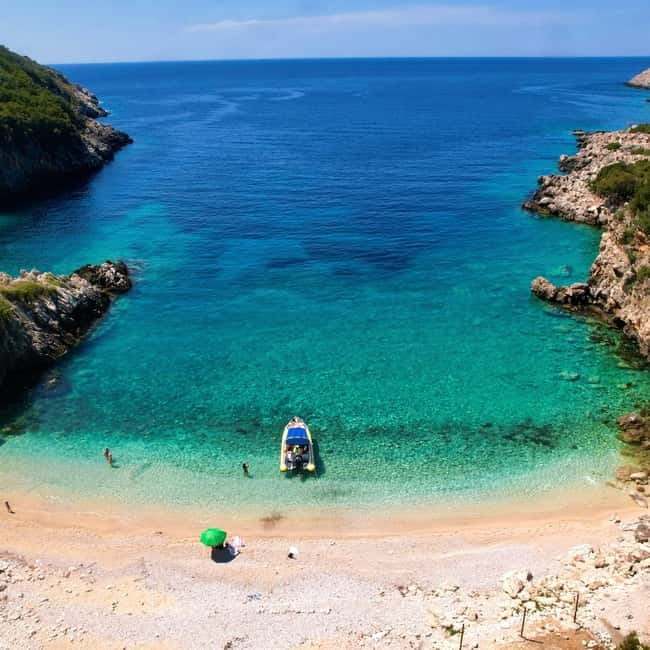 From Vlore: Haxhi Ali Cave & Karaburun Beach Speedboat Tour - St. Vasil Beach gives you 90 minutes to slow down