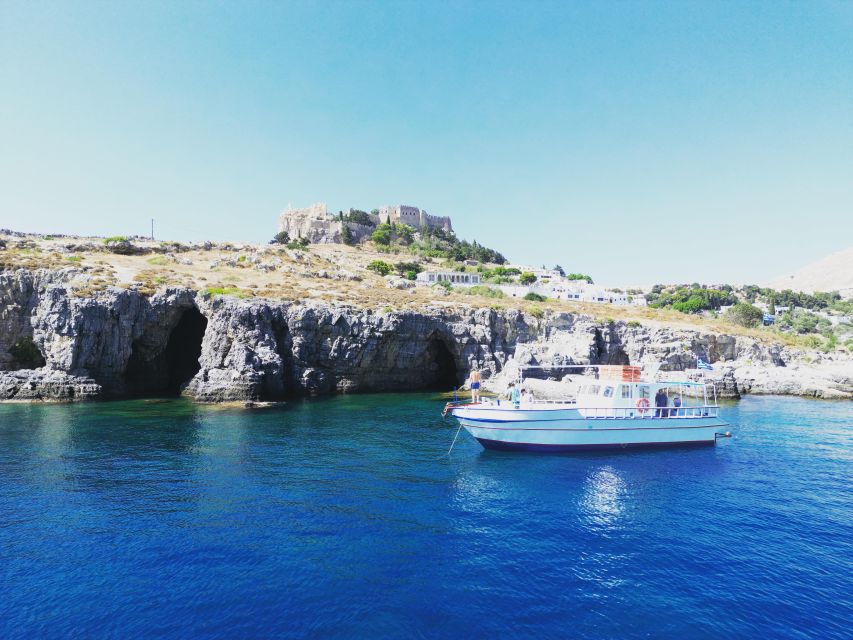 Lindos,Pefkos: All inclusive Swim & Snorkel Boat Cruise - Navarone Bay and its broad cliff walls