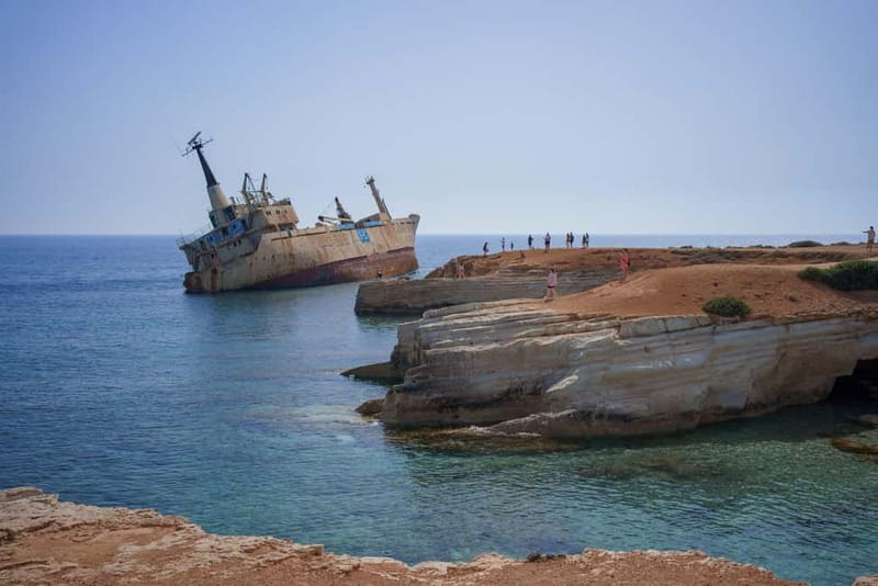 Paphos/Akamas: Blue Lagoon Bus & Boat Tour with Water Slide - Edro III, sea caves, and banana plantations