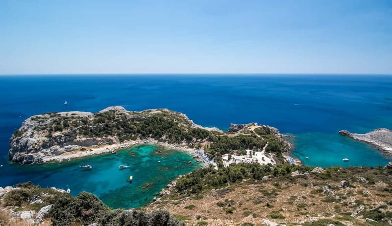Rhodes: Anthony Quinn Bay & Sea Caves Snorkeling Cruise - Anthony Quinn Bay and the Guns of Navarone view