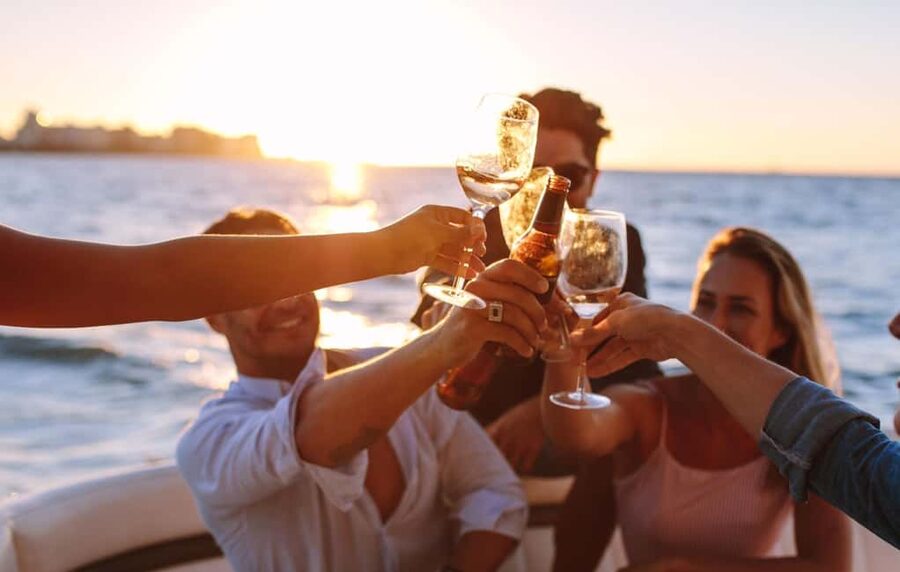 Rhodes: Sunset Cruise with Open Bar, Dinner, & Live Music - Kallithea Bay and the swimming stop