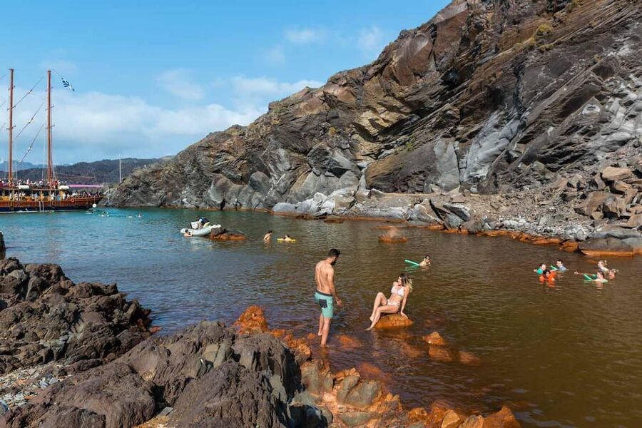 Santorini Port: Cruise to Volcano, Hot Springs & Thirassia - The warm-water stop at Palea Kameni