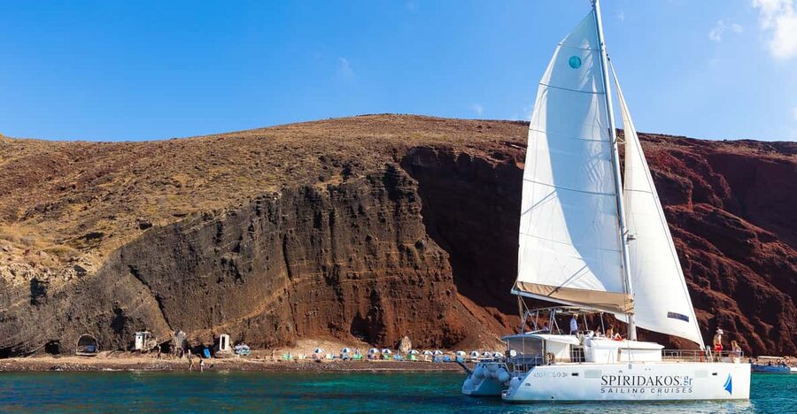 Santorini: Sailing Catamaran Cruise with BBQ and Drinks - From Thera to Vlychada Port