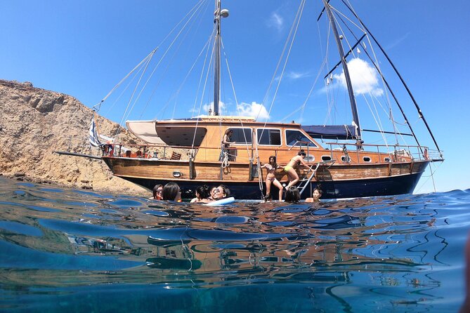 Shared Mykonos Sail Cruise to Delos and Rhenia Islands - Leaving Agios Ioannis on a working yacht
