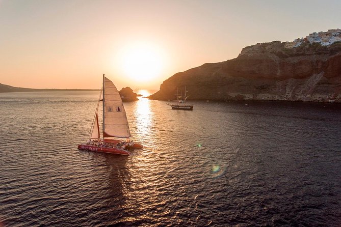 Sunset Sailing Catamaran Cruise in Santorini with BBQ and Drinks - Volcano views and the warm water at Palea Kameni